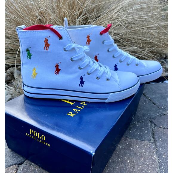 New! Polo Ralph Lauren high top sneakers unisex 6.5kids/6.5 mens/8.5 womens - Picture 3 of 7